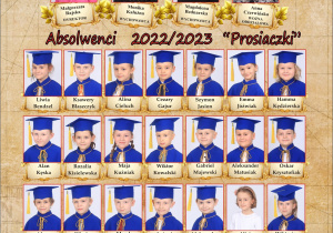 Dzieci biretach na zdjęciu z zakończenia przedszkola.