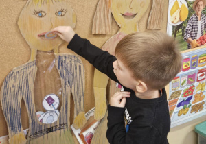 Dziecko wkłada do sylwety produkt spożywczy.