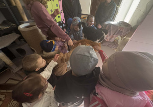 Dzieci oglądają siedzibę Kociej Szansy.