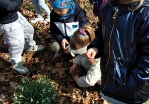 Dzieci w parku wśród kwiatów.