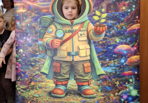 Dziecko w fotobudce kosmonauty.