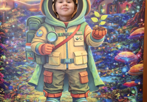 Dziecko w fotobudce kosmonauty.