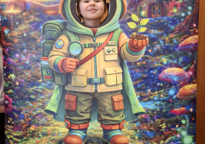 Dziecko w fotobudce kosmonauty.