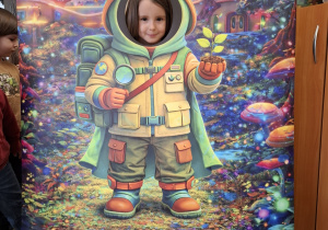 Dziecko w fotobudce kosmonauty.