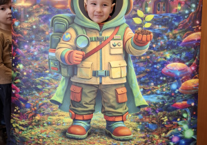 Dziecko w fotobudce kosmonauty.