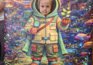 Dziecko w fotobudce kosmonauty.