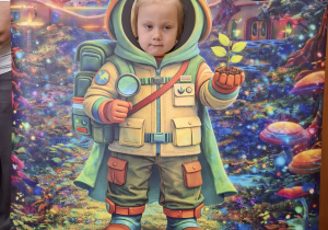 Dziecko w fotobudce kosmonauty.