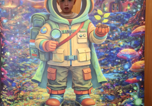 Dziecko w fotobudce kosmonauty.