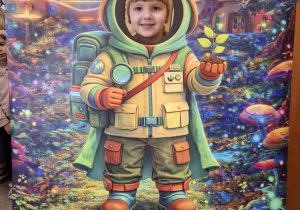 Dziecko w fotobudce kosmonauty.