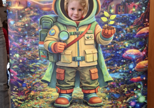 Dziecko w fotobudce kosmonauty.