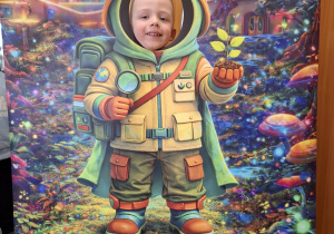 Dziecko w fotobudce kosmonauty.