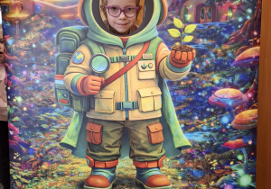 Dziecko w fotobudce kosmonauty.