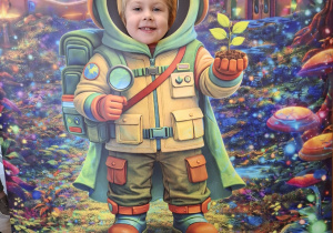 Dziecko w fotobudce kosmonauty.