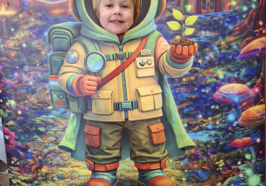 Dziecko w fotobudce kosmonauty.