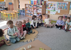 Dzieci na dywanie podczas wprowadzenia do tematu.