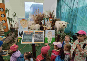 Przedszkolaki oglądają zoo w Borysewie.